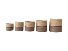 Decorative Woven Seagrass Baskets with Plastic Lining, Set of 5