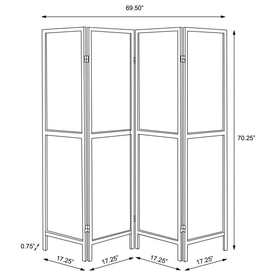 Deepika 4-Panel Room Divider Folding Screen in antique nutmeg detail view - wood folding screen by Coaster - Whats New Furniture Portland OR