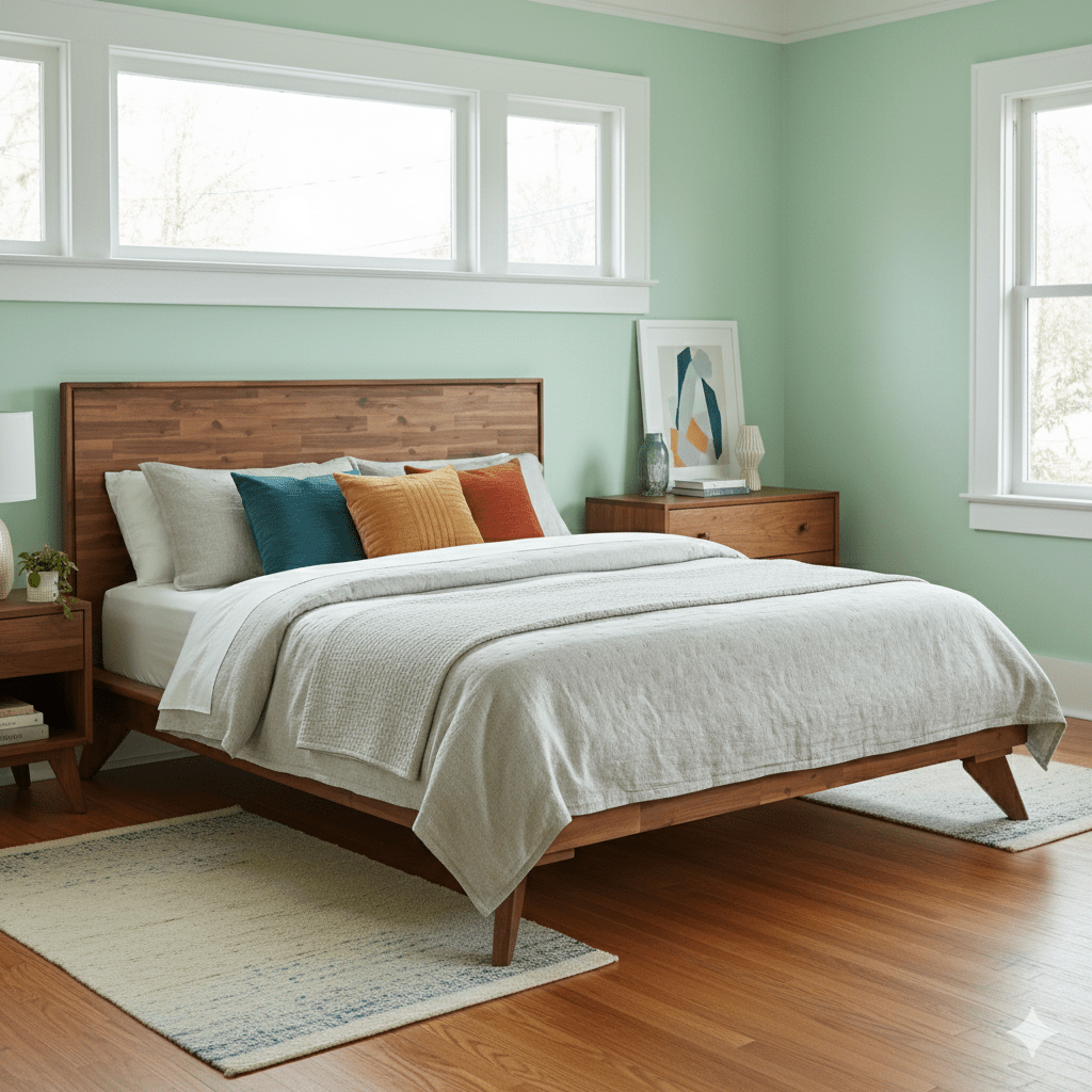 Denali American Walnut Queen Bed - detail - mid-century modern beds - Whats New Furniture Portland OR