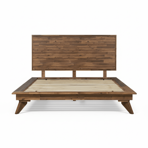 Denali American Walnut Queen Bed - side angle - mid-century modern beds - Whats New Furniture Portland OR
