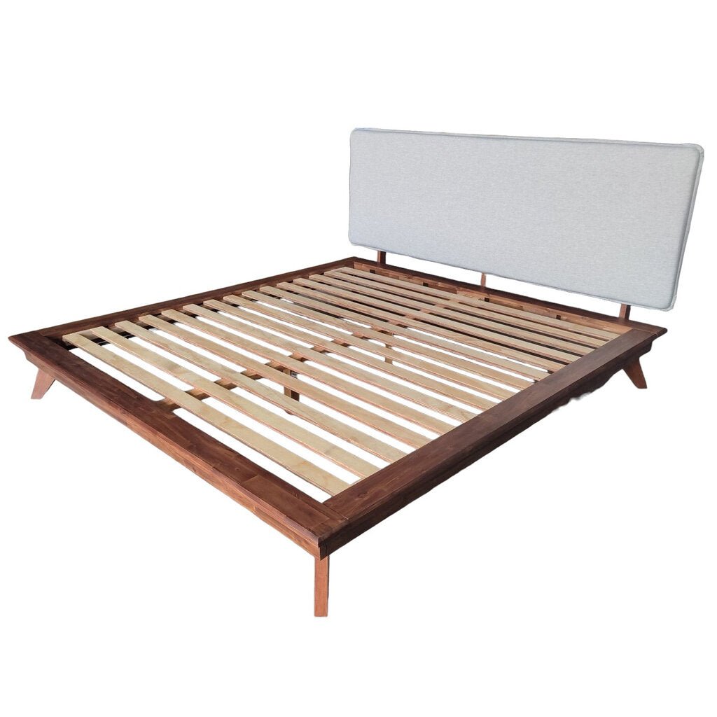 Denali Upholstered King Platform Bed in Grey Walnut side angle - upholstered king platform bed by Unique Furniture - Whats New Furniture Portland OR