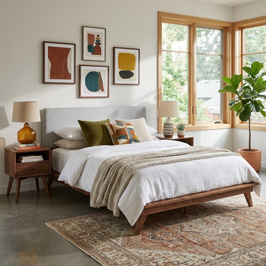 Denali Upholstered King Platform Bed in Grey Walnut detail view - upholstered king platform bed by Unique Furniture - Whats New Furniture Portland OR