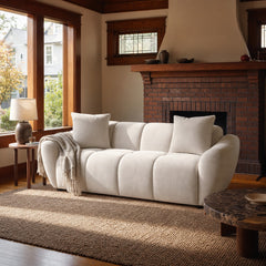 Destino Chenille Upholstered Splayed Arm Sofa Greige styled in Portland Ladd&