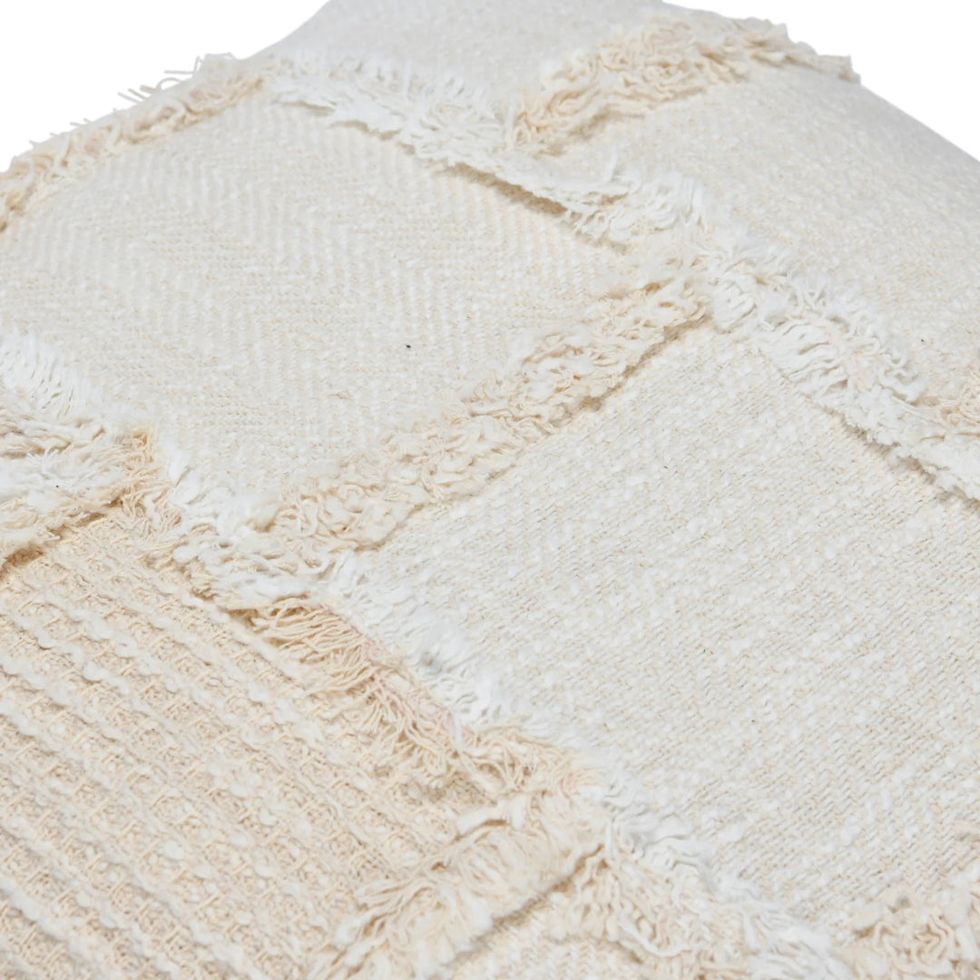 18" Woven Cotton &amp; Wool Patchwork Pillow with Frayed Edges