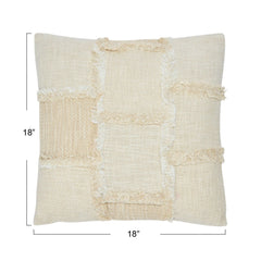 18" Woven Cotton &amp; Wool Patchwork Pillow with Frayed Edges