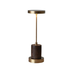 Metal &amp; Mango Wood LED Table Lamp with Touch Sensor, Antique Brass