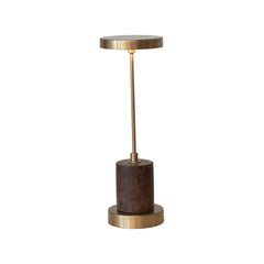 Metal &amp; Mango Wood LED Table Lamp with Touch Sensor, Antique Brass