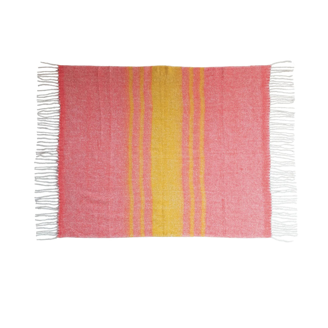 Brushed Acrylic &amp; New Zealand Wool Throw with Stripes &amp; Fringe