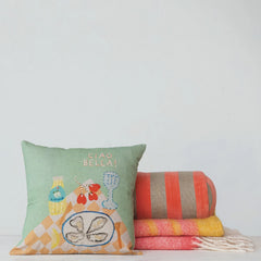 Brushed Acrylic &amp; New Zealand Wool Throw with Stripes &amp; Fringe