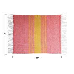 Brushed Acrylic &amp; New Zealand Wool Throw with Stripes &amp; Fringe
