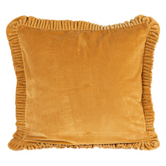 20" Square Cotton Velvet Pillow with Ruffled Trim, Mustard