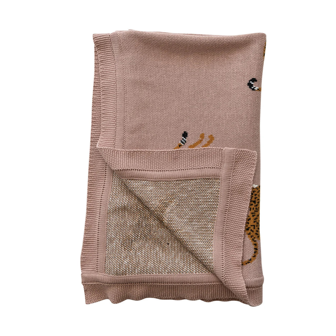 Cotton Knit Throw with Cheetahs