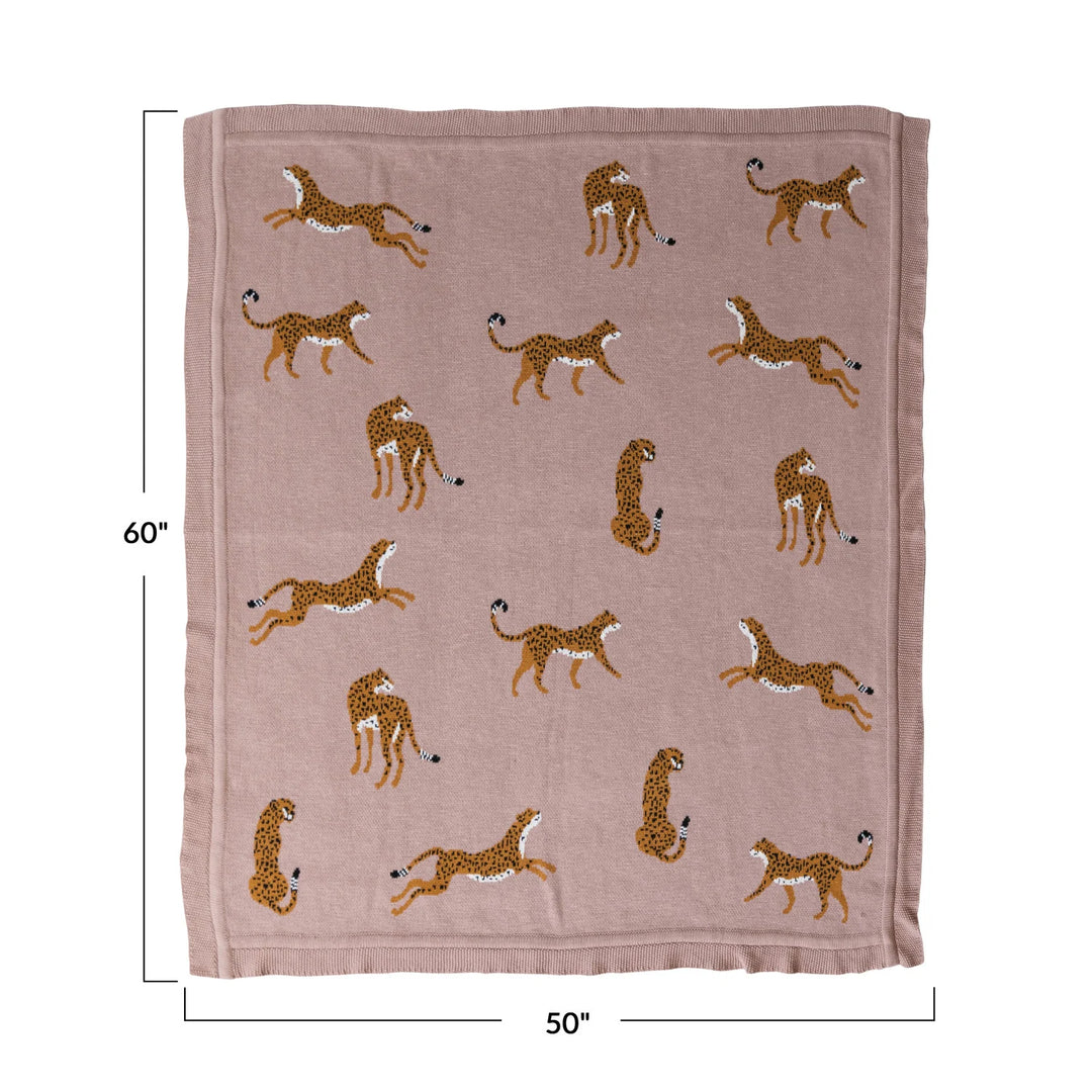 Cotton Knit Throw with Cheetahs