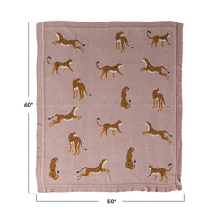 Cotton Knit Throw with Cheetahs