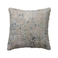 24" Square Cotton Velvet Printed Pillow with Design &amp; Fringe
