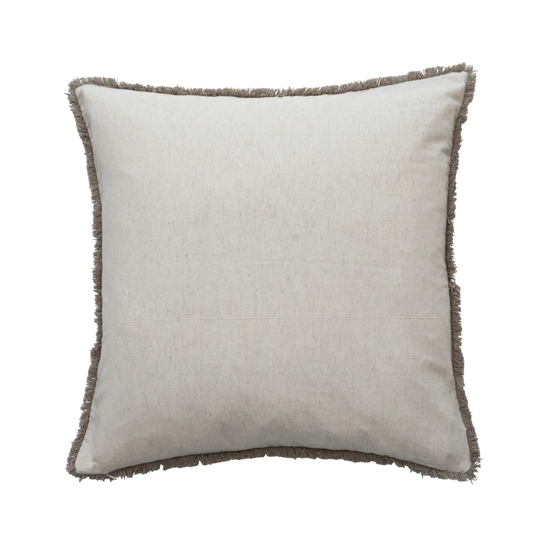 24" Square Cotton Velvet Printed Pillow with Design &amp; Fringe