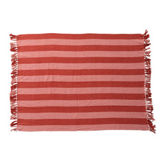 Woven Recycled Cotton Blend Throw with Stripes &amp; Fringe