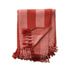 Woven Recycled Cotton Blend Throw with Stripes &amp; Fringe