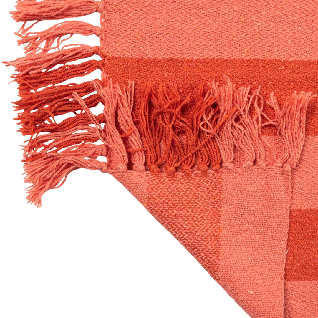 Woven Recycled Cotton Blend Throw with Stripes &amp; Fringe