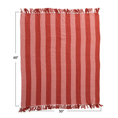 Woven Recycled Cotton Blend Throw with Stripes &amp; Fringe