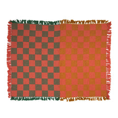 Woven Recycled Cotton Blend Two-Tone Checked Throw with Fringe
