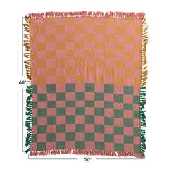 Woven Recycled Cotton Blend Two-Tone Checked Throw with Fringe