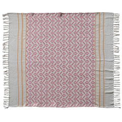 Woven Recycled Cotton Blend Jacquard Throw with Stripes &amp; Fringe