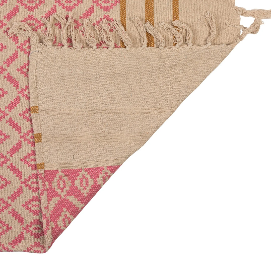 Woven Recycled Cotton Blend Jacquard Throw with Stripes &amp; Fringe