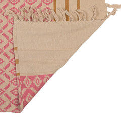 Woven Recycled Cotton Blend Jacquard Throw with Stripes &amp; Fringe