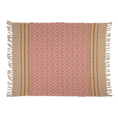 Woven Recycled Cotton Blend Jacquard Throw with Stripes &amp; Fringe