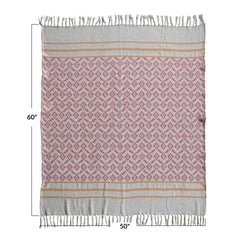 Woven Recycled Cotton Blend Jacquard Throw with Stripes &amp; Fringe