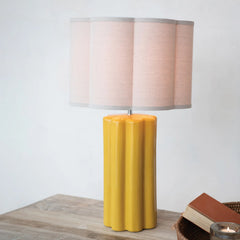 Stoneware Fluted Table Lamp with Scalloped Linen Shade &amp; Swivel