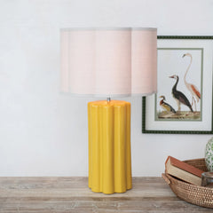 Stoneware Fluted Table Lamp with Scalloped Linen Shade &amp; Swivel