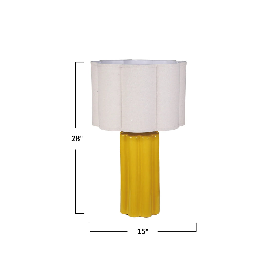 Stoneware Fluted Table Lamp with Scalloped Linen Shade &amp; Swivel