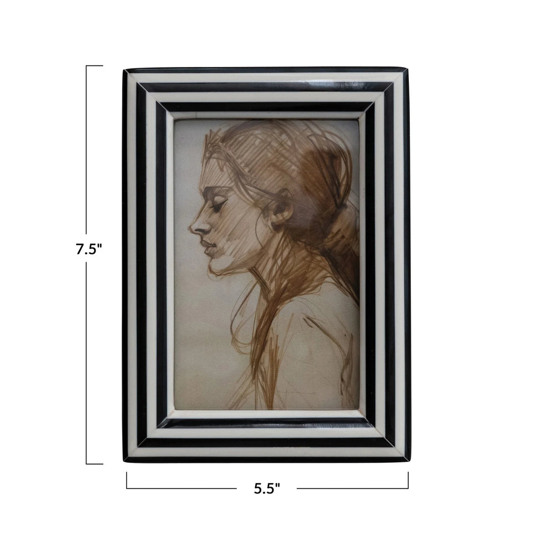 Striped Photo Frame, Black &amp; White (Holds 4" x 6" Photo)