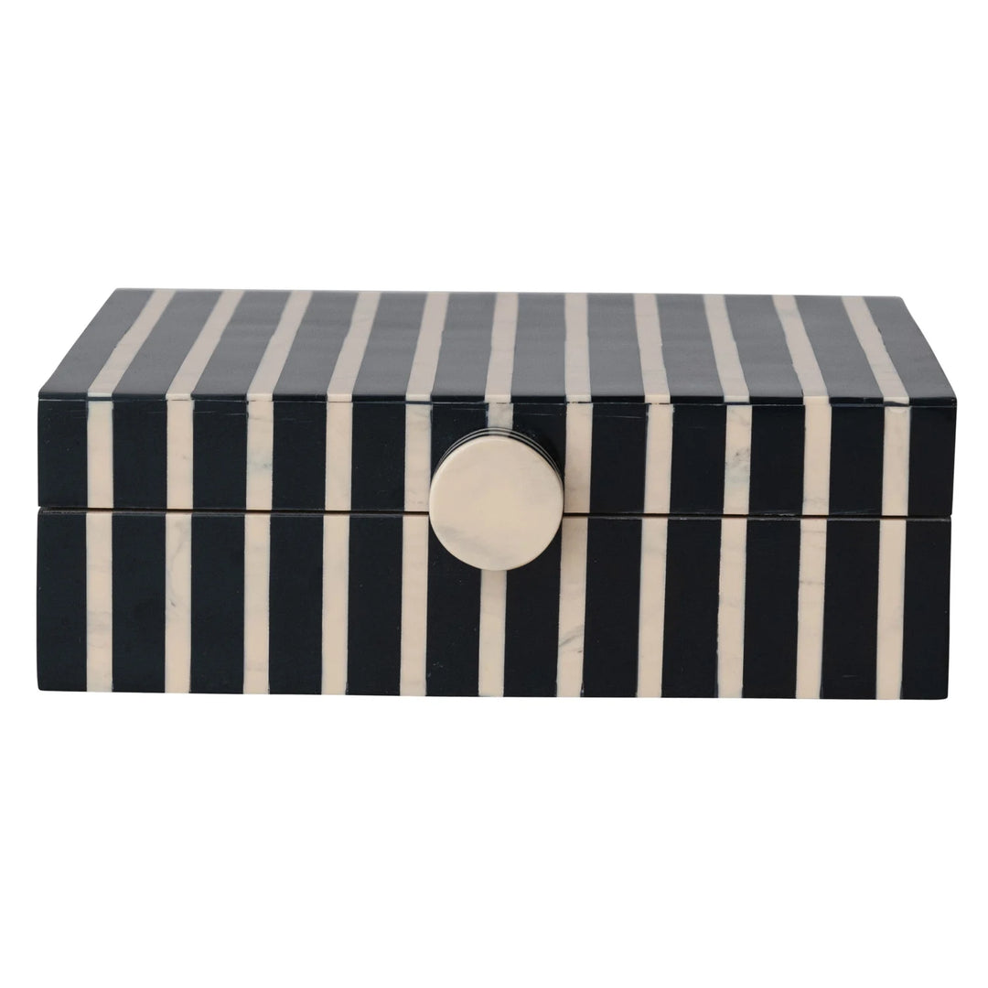 Handmade Mango Wood &amp; Resin Striped Box with Knob, Black &amp; Tan