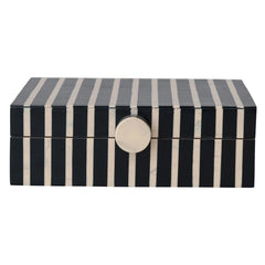 Handmade Mango Wood &amp; Resin Striped Box with Knob, Black &amp; Tan