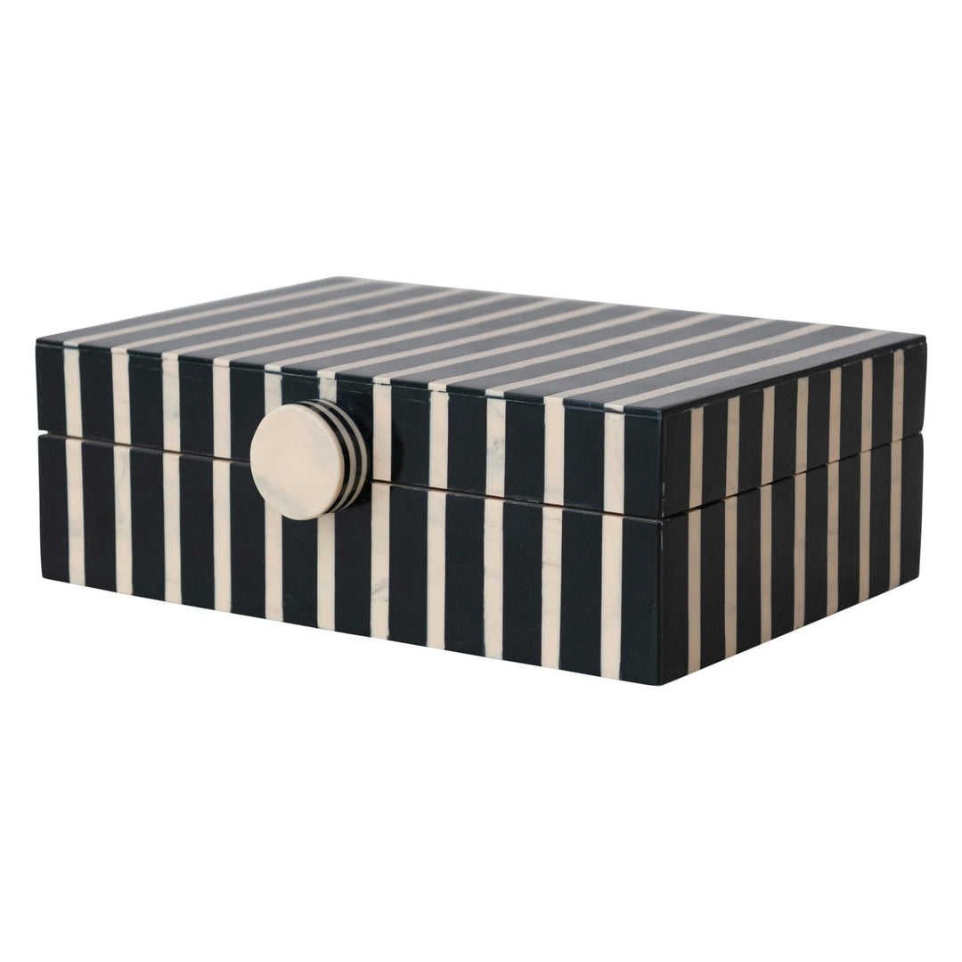 Handmade Mango Wood &amp; Resin Striped Box with Knob, Black &amp; Tan