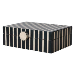 Handmade Mango Wood &amp; Resin Striped Box with Knob, Black &amp; Tan