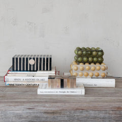 Handmade Mango Wood &amp; Resin Striped Box with Knob, Black &amp; Tan