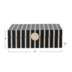 Handmade Mango Wood &amp; Resin Striped Box with Knob, Black &amp; Tan