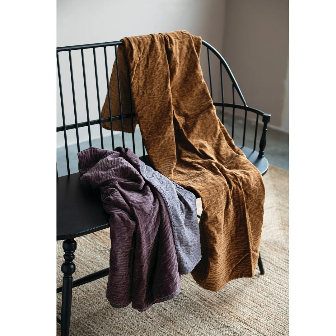 60"L x 50"W Cotton Velvet Throw with Hand-Embroidered Kantha Stitch