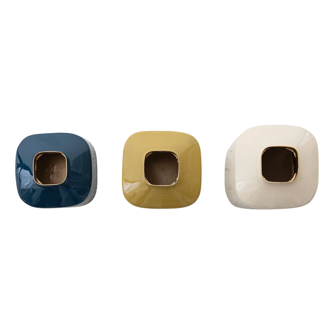 Enameled Metal Vases, Set of 3