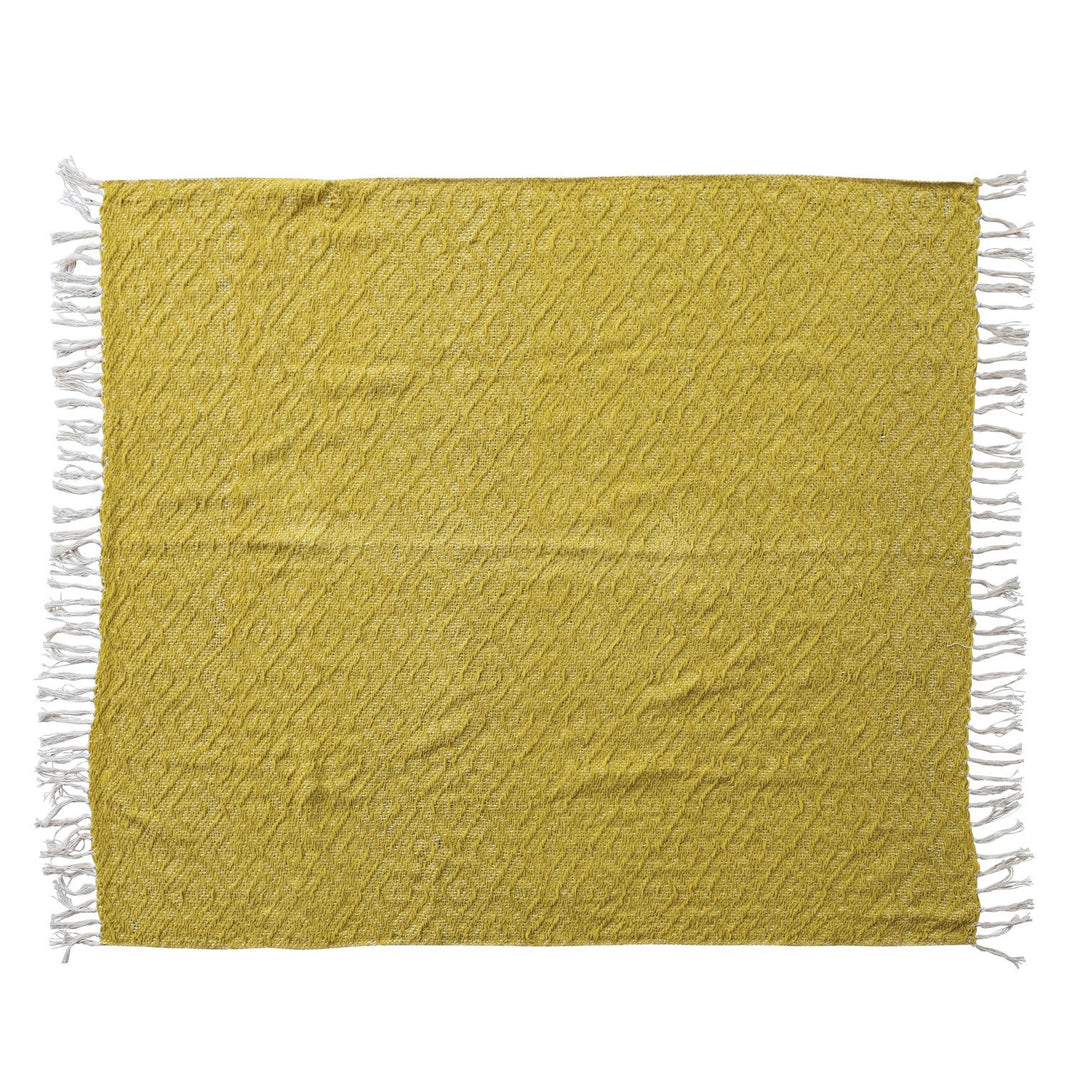 Woven Fabric Chenille Throw with Diamond Pattern &amp; Fringe