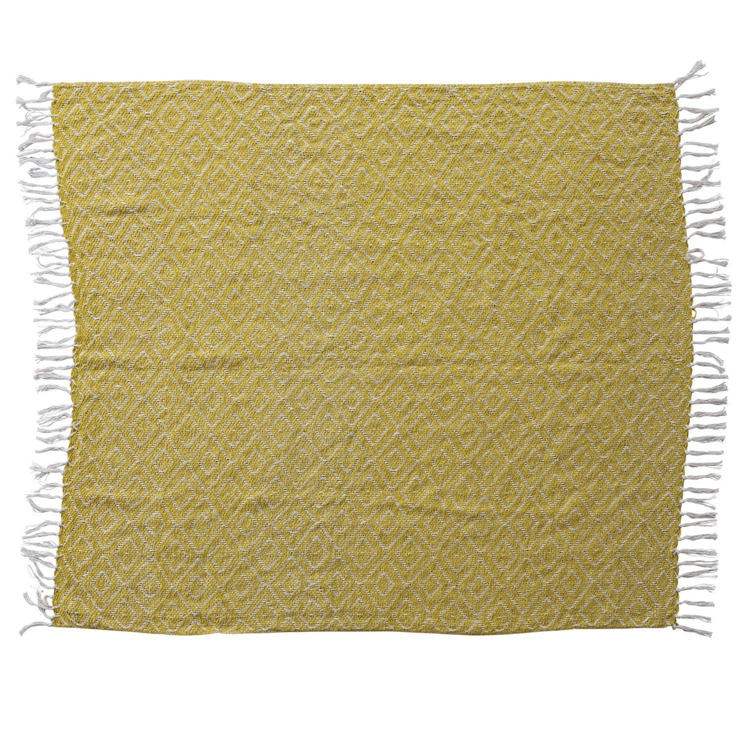 Woven Fabric Chenille Throw with Diamond Pattern &amp; Fringe