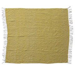Woven Fabric Chenille Throw with Diamond Pattern &amp; Fringe