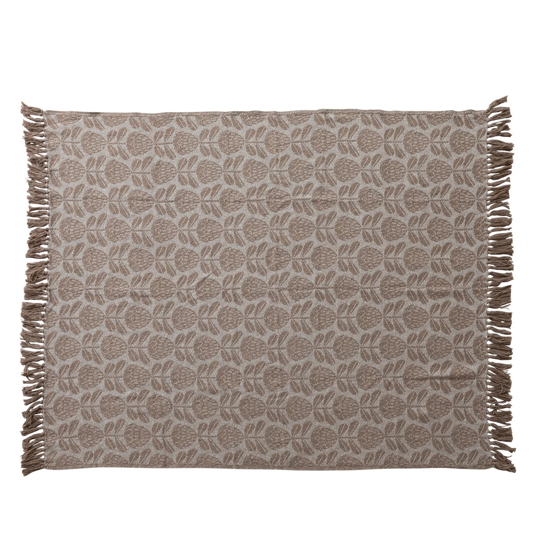 60"L x 50"W Woven Recycled Cotton Blend Jacquard Throw with Stripes &amp; Fringe