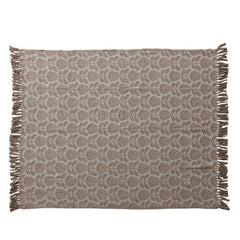 60"L x 50"W Woven Recycled Cotton Blend Jacquard Throw with Stripes &amp; Fringe