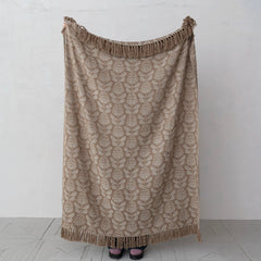 60"L x 50"W Woven Recycled Cotton Blend Jacquard Throw with Stripes &amp; Fringe