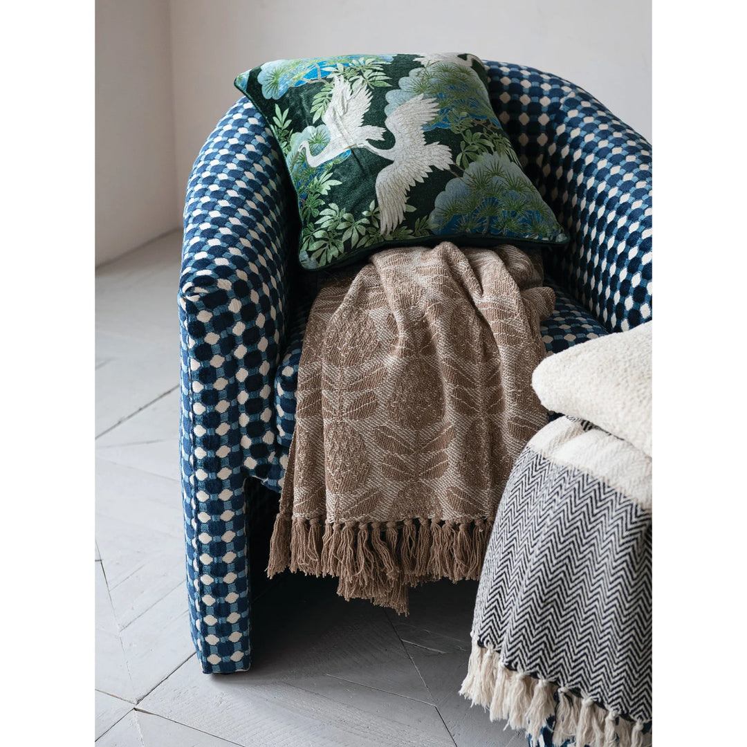 60"L x 50"W Woven Recycled Cotton Blend Jacquard Throw with Stripes &amp; Fringe